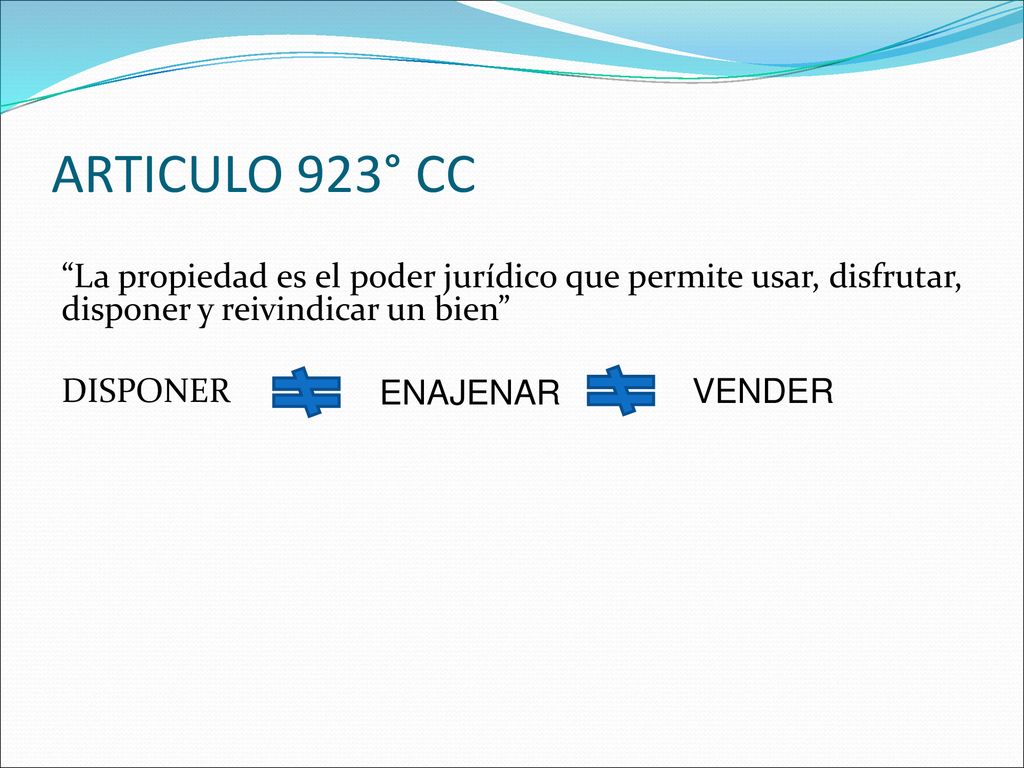 ARTICULO 923° CC La propiedad es el poder jurídico que permite usar, disfrutar, disponer y reivindicar un bien DISPONER
