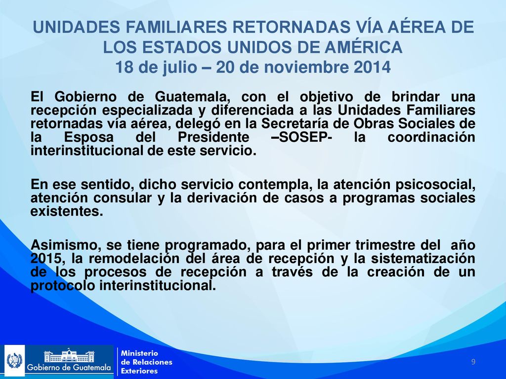 UNIDADES FAMILIARES RETORNADAS VÍA AÉREA DE LOS ESTADOS UNIDOS DE AMÉRICA 18 de julio – 20 de noviembre 2014