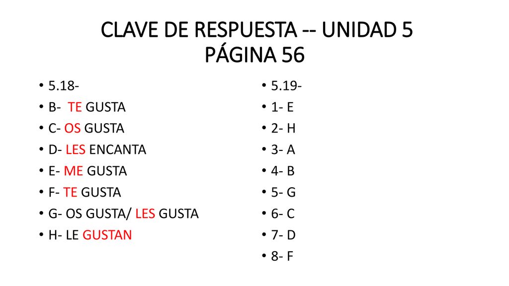 CLAVE DE RESPUESTA -- UNIDAD 5 PÁGINA 56