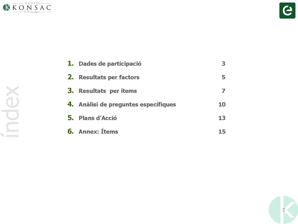 índex Dades de participació 3 Resultats per factors 5
