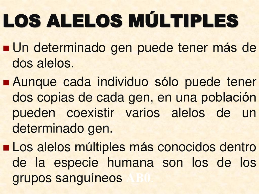 LOS ALELOS MÚLTIPLES Un determinado gen puede tener más de dos alelos.