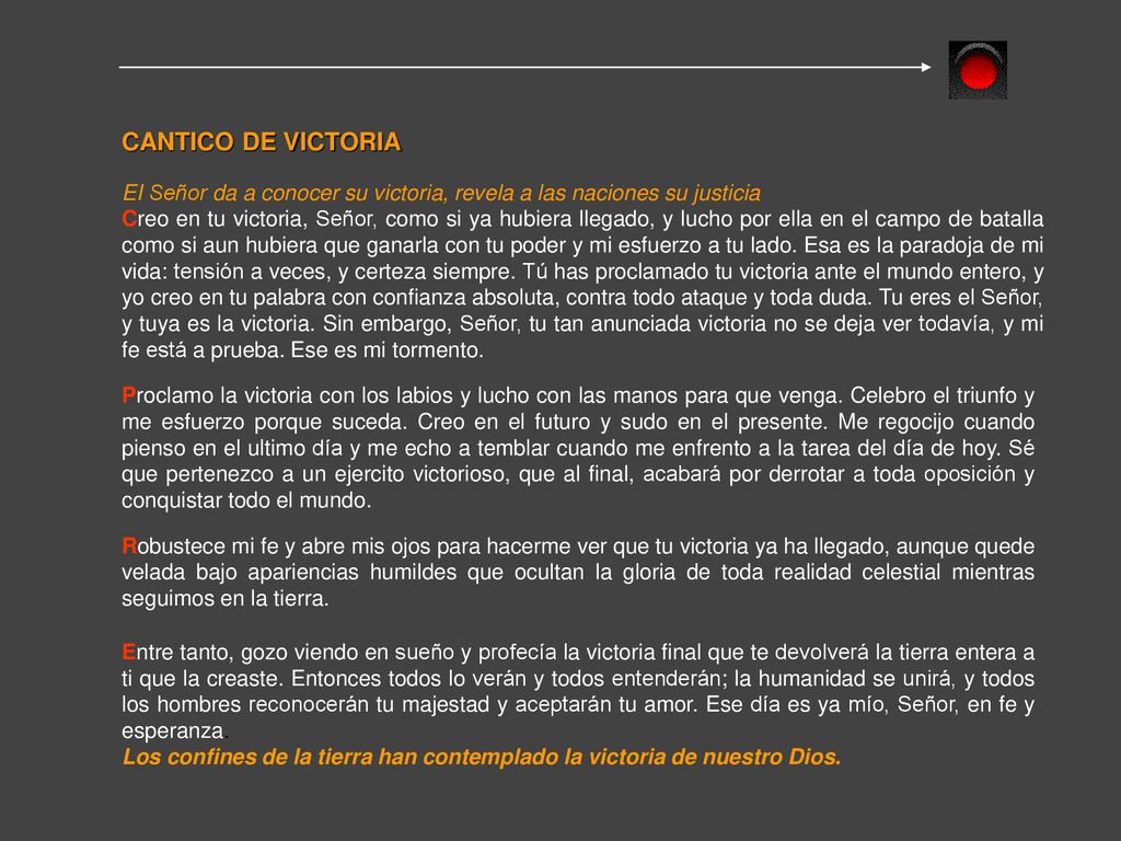 CANTICO DE VICTORIA EI Señor da a conocer su victoria, revela a las naciones su justicia.