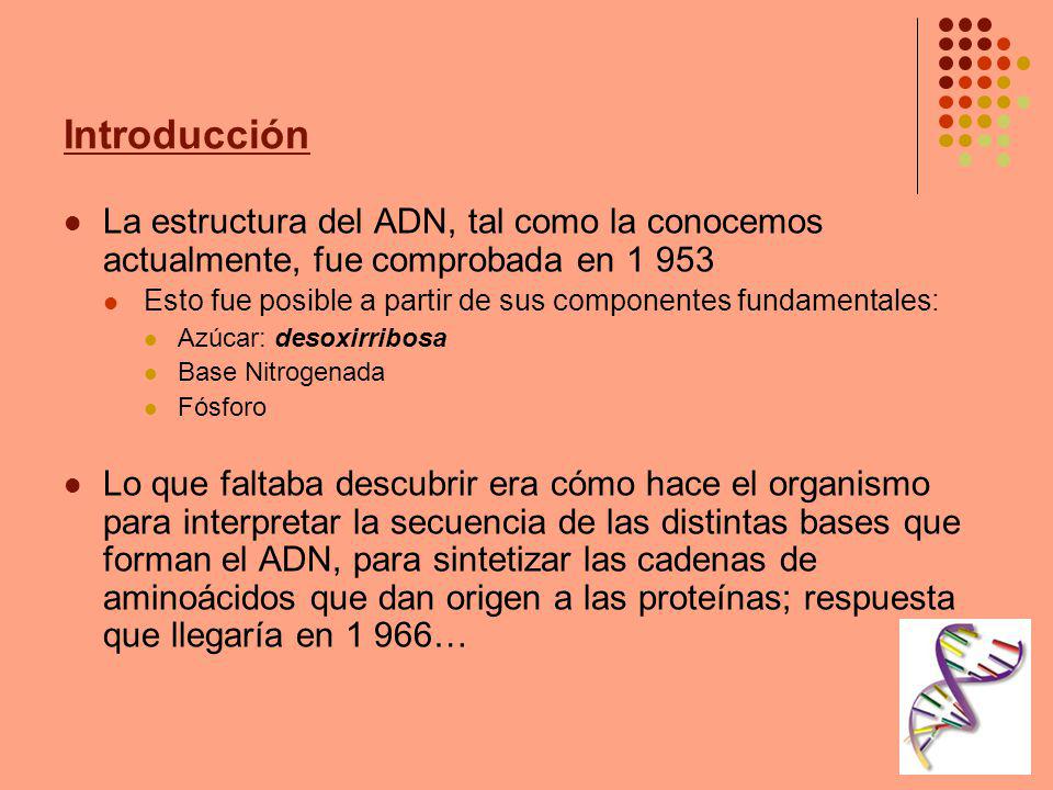 Introducción La estructura del ADN, tal como la conocemos actualmente, fue comprobada en