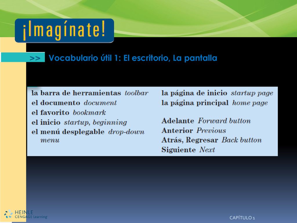 Vocabulario útil 1: El escritorio, La pantalla