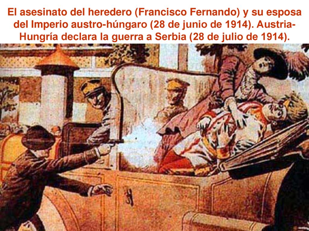 El asesinato del heredero (Francisco Fernando) y su esposa del Imperio austro-húngaro (28 de junio de 1914).