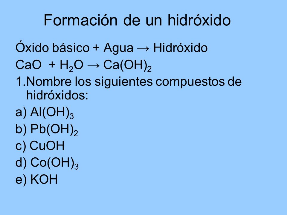 Formación de un hidróxido
