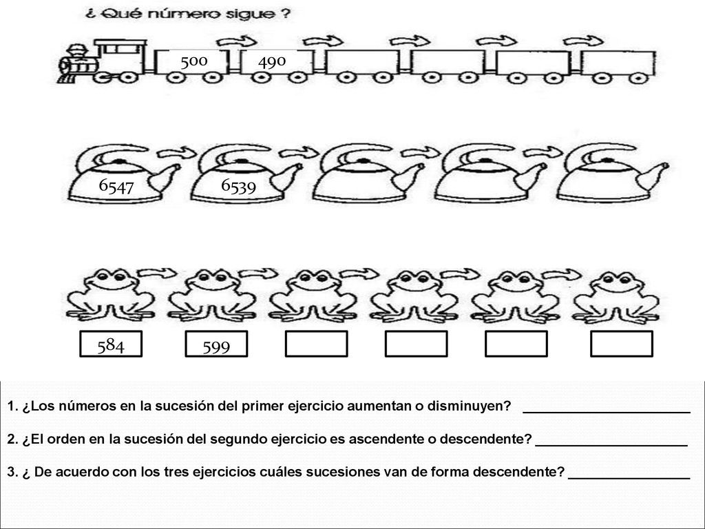 ¿Los números en la sucesión del primer ejercicio aumentan o disminuyen ______________________.