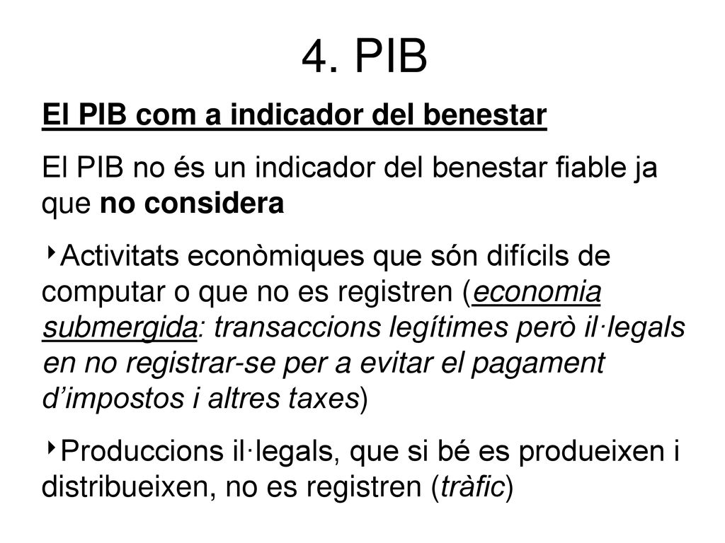 4. PIB El PIB com a indicador del benestar