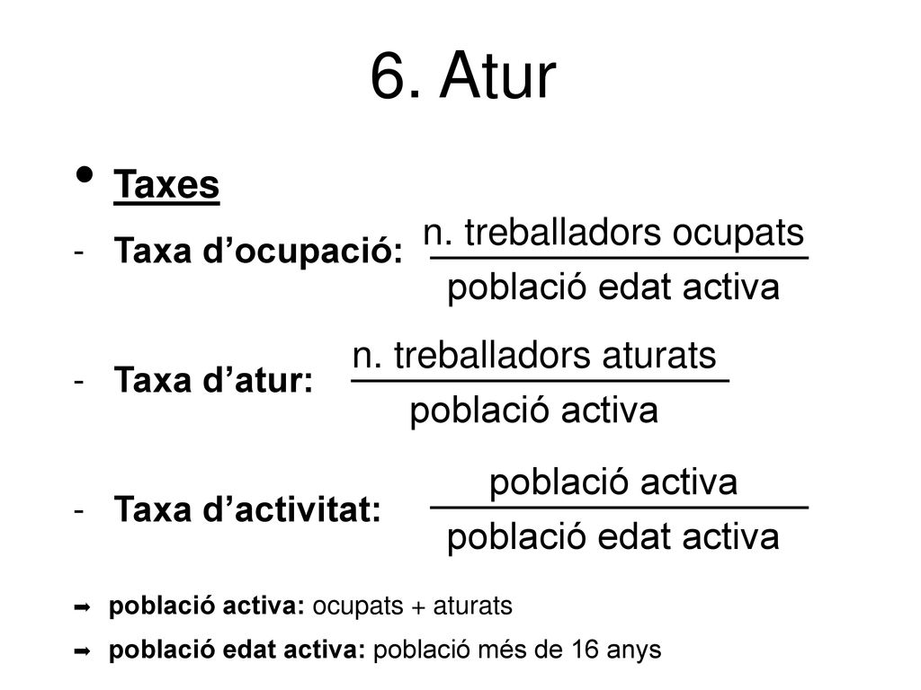 6. Atur Taxes n. treballadors ocupats població edat activa