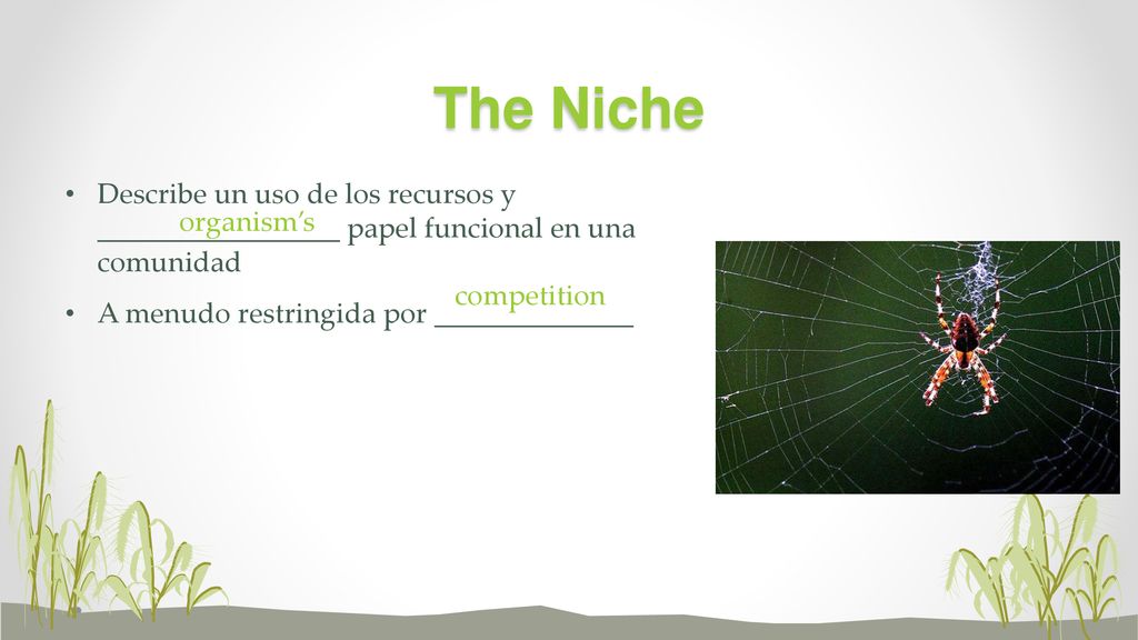 The Niche Describe un uso de los recursos y _________________ papel funcional en una comunidad. A menudo restringida por ______________.