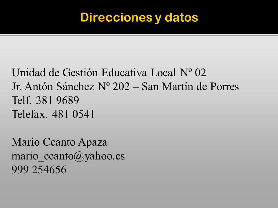 Direcciones y datos Unidad de Gestión Educativa Local Nº 02