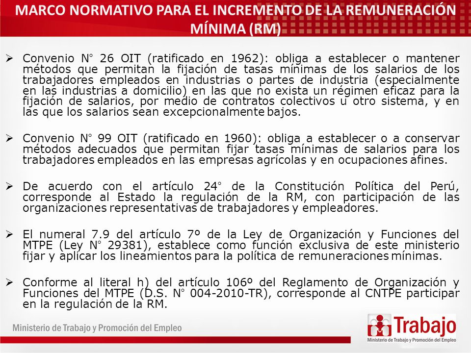 MARCO NORMATIVO PARA EL INCREMENTO DE LA REMUNERACIÓN MÍNIMA (RM)