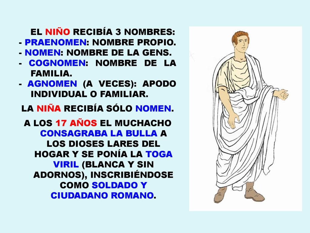 - PRAENOMEN: NOMBRE PROPIO. - NOMEN: NOMBRE DE LA GENS.