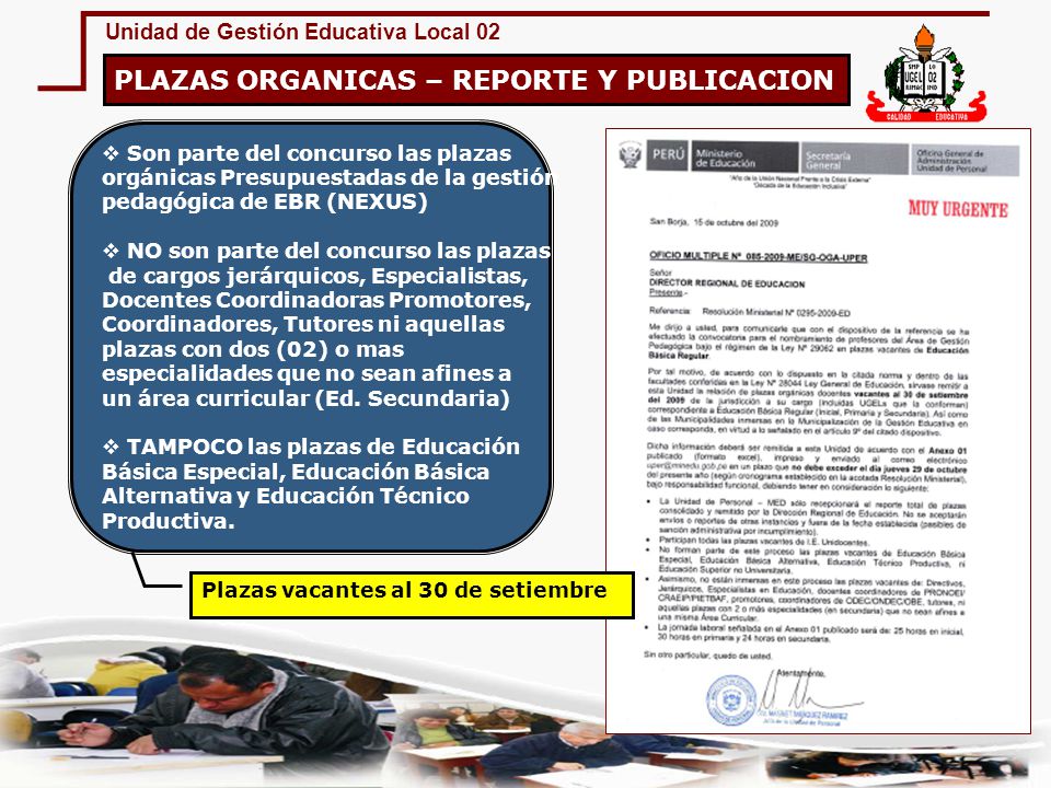 PLAZAS ORGANICAS – REPORTE Y PUBLICACION