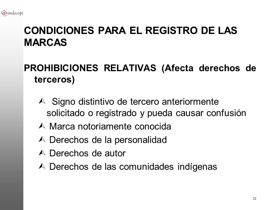 CONDICIONES PARA EL REGISTRO DE LAS MARCAS