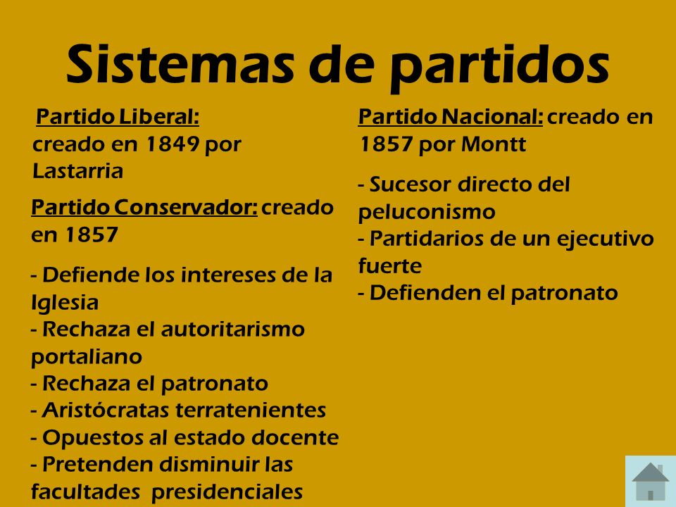 Sistemas de partidos Partido Liberal: creado en 1849 por Lastarria