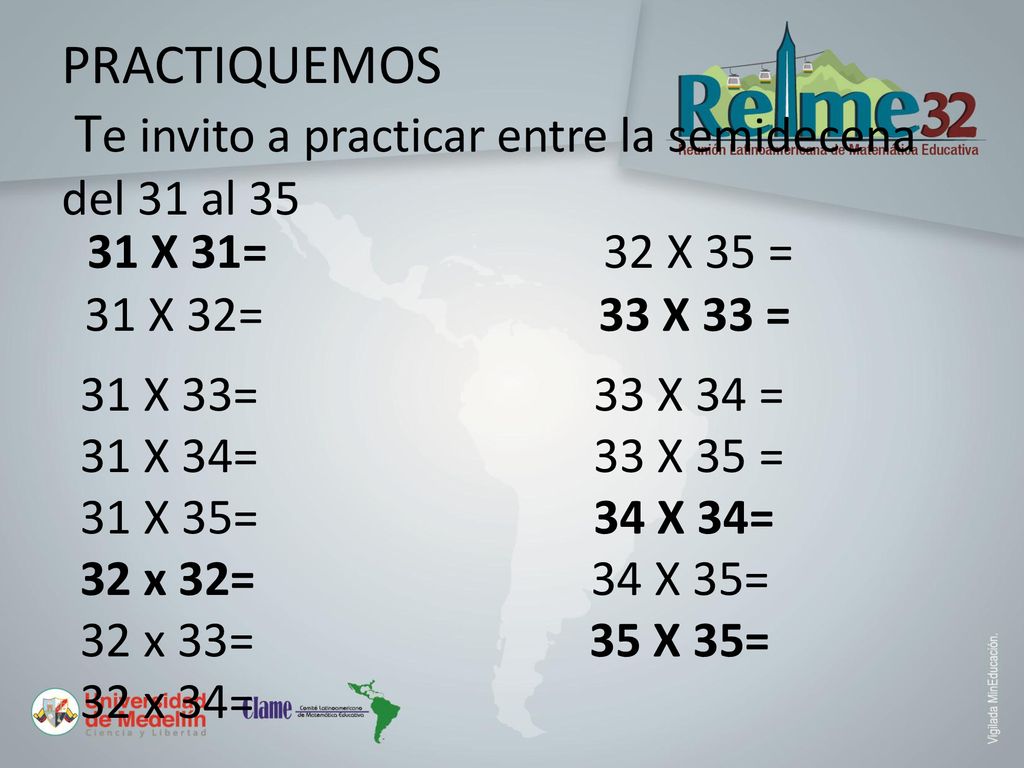 PRACTIQUEMOS Te invito a practicar entre la semidecena del 31 al 35