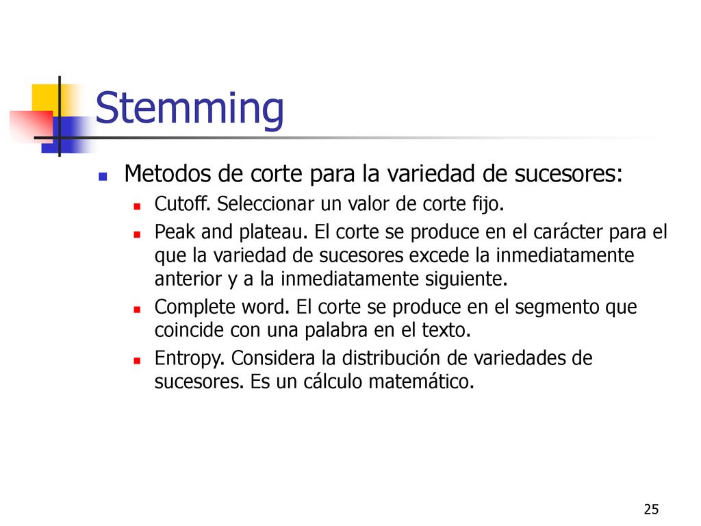 Stemming Metodos de corte para la variedad de sucesores: