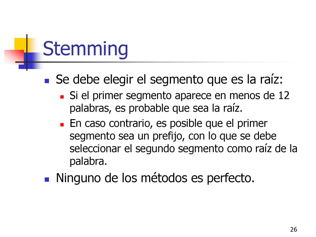 Stemming Se debe elegir el segmento que es la raíz: