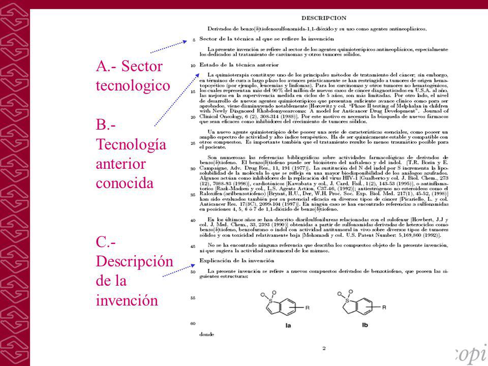 A.- Sector tecnologico B.- Tecnología anterior conocida C.-Descripción de la invención