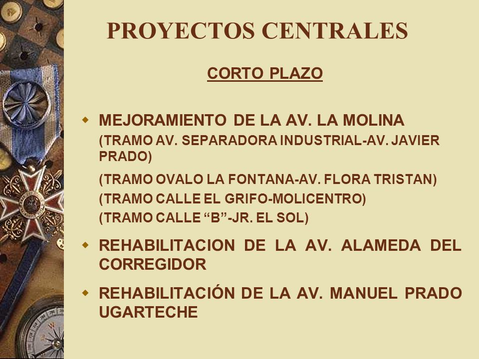 PROYECTOS CENTRALES CORTO PLAZO MEJORAMIENTO DE LA AV. LA MOLINA