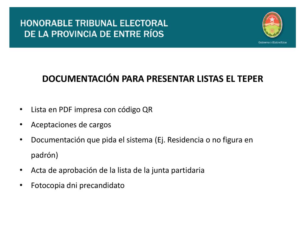 DOCUMENTACIÓN PARA PRESENTAR LISTAS EL TEPER
