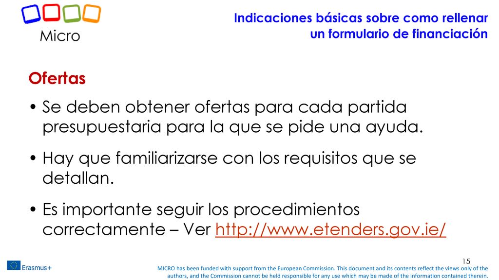 Indicaciones básicas sobre como rellenar un formulario de financiación