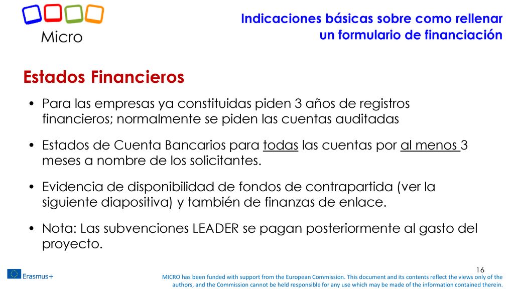 Indicaciones básicas sobre como rellenar un formulario de financiación