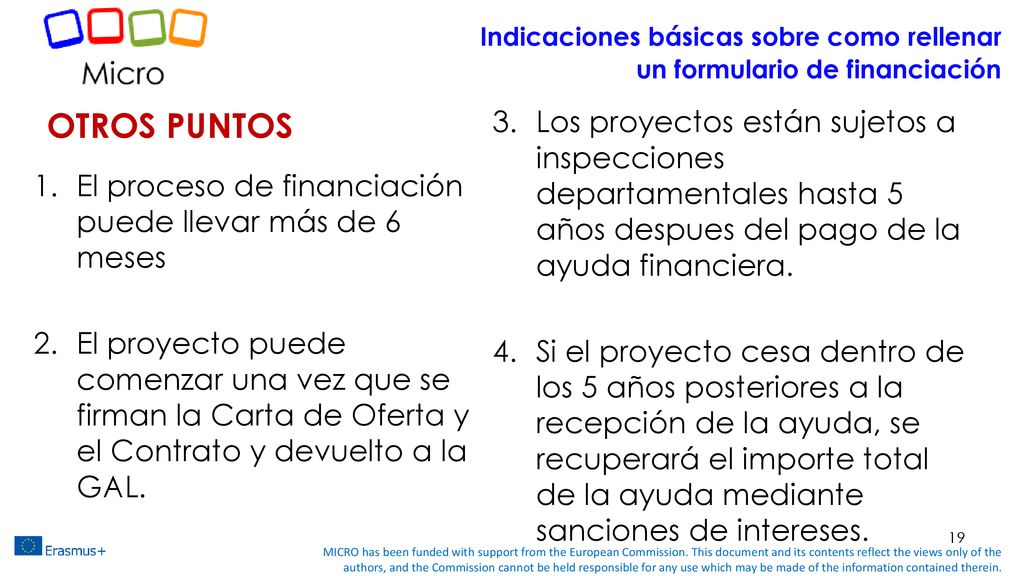 Indicaciones básicas sobre como rellenar un formulario de financiación