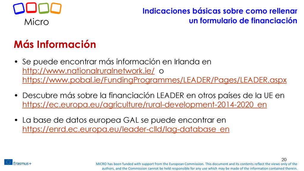Indicaciones básicas sobre como rellenar un formulario de financiación