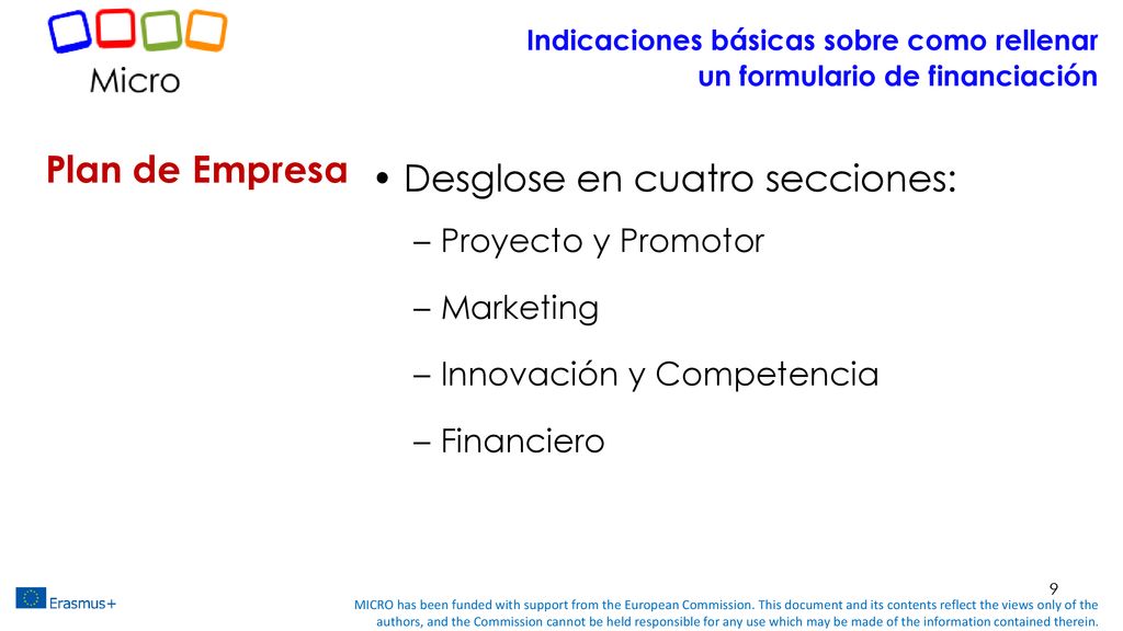 Indicaciones básicas sobre como rellenar un formulario de financiación