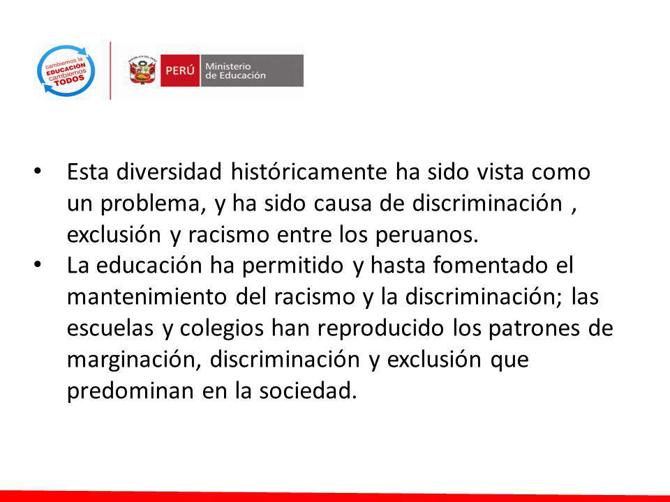 Esta diversidad históricamente ha sido vista como un problema, y ha sido causa de discriminación , exclusión y racismo entre los peruanos.
