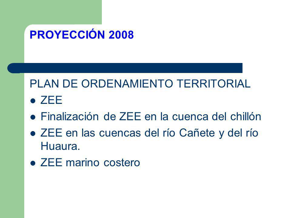 PROYECCIÓN 2008 PLAN DE ORDENAMIENTO TERRITORIAL. ZEE. Finalización de ZEE en la cuenca del chillón.