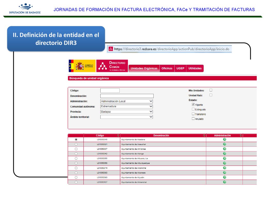 II. Definición de la entidad en el directorio DIR3