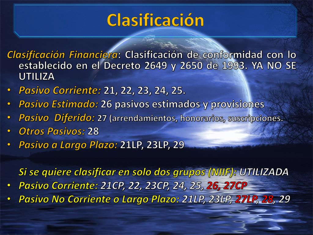 Clasificación Pasivo Corriente: 21, 22, 23, 24, 25.