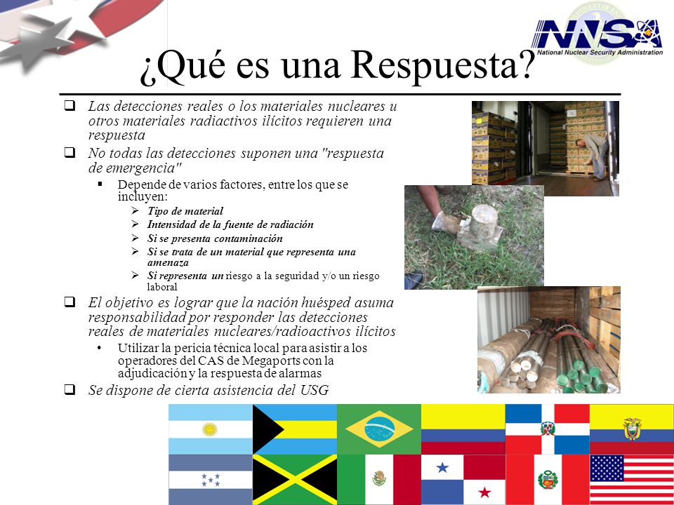 ¿Qué es una Respuesta Las detecciones reales o los materiales nucleares u otros materiales radiactivos ilícitos requieren una respuesta.