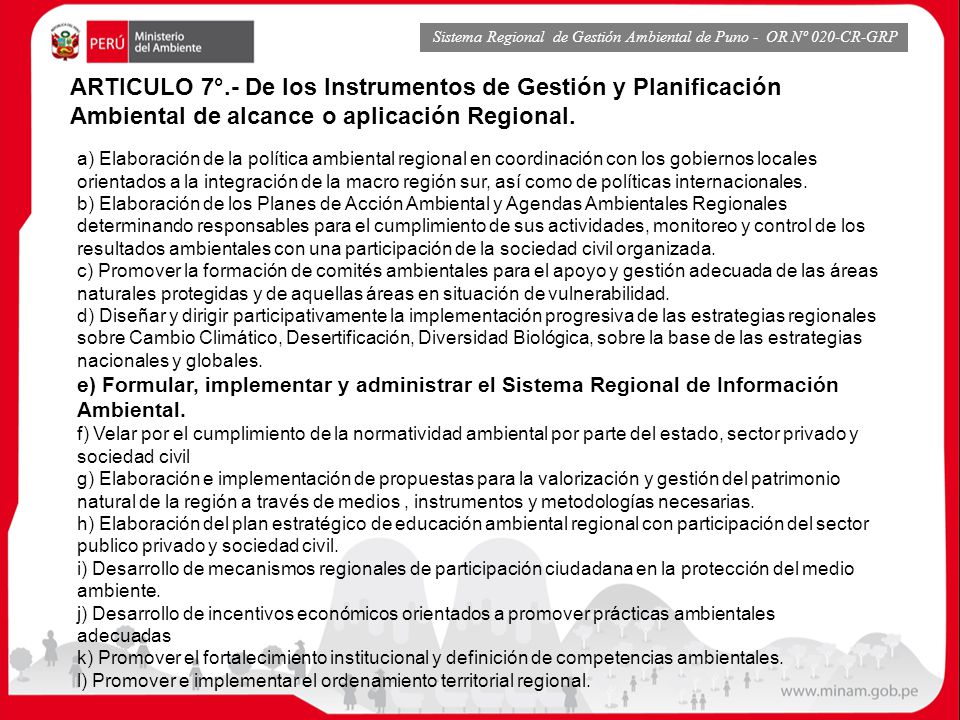 Sistema Regional de Gestión Ambiental de Puno - OR Nº 020-CR-GRP