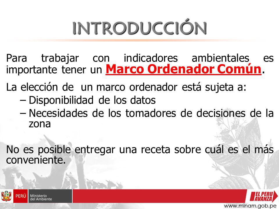 INTRODUCCIÓN Para trabajar con indicadores ambientales es importante tener un Marco Ordenador Común.