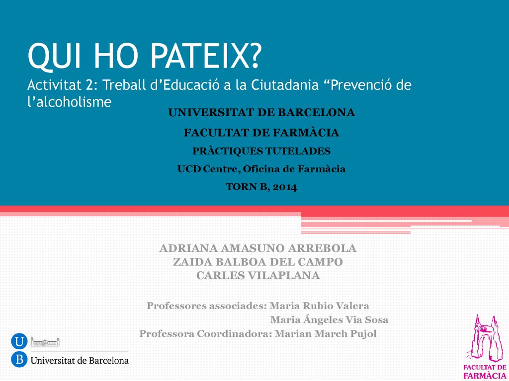 QUI HO PATEIX Activitat 2: Treball d’Educació a la Ciutadania Prevenció de l’alcoholisme