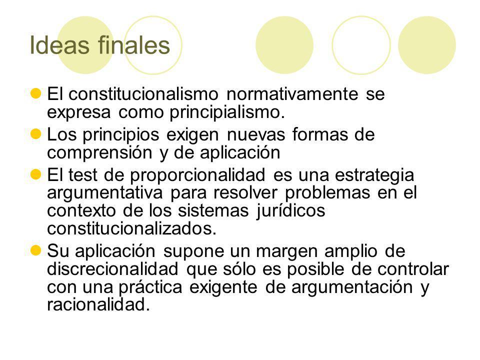 Ideas finales El constitucionalismo normativamente se expresa como principialismo.