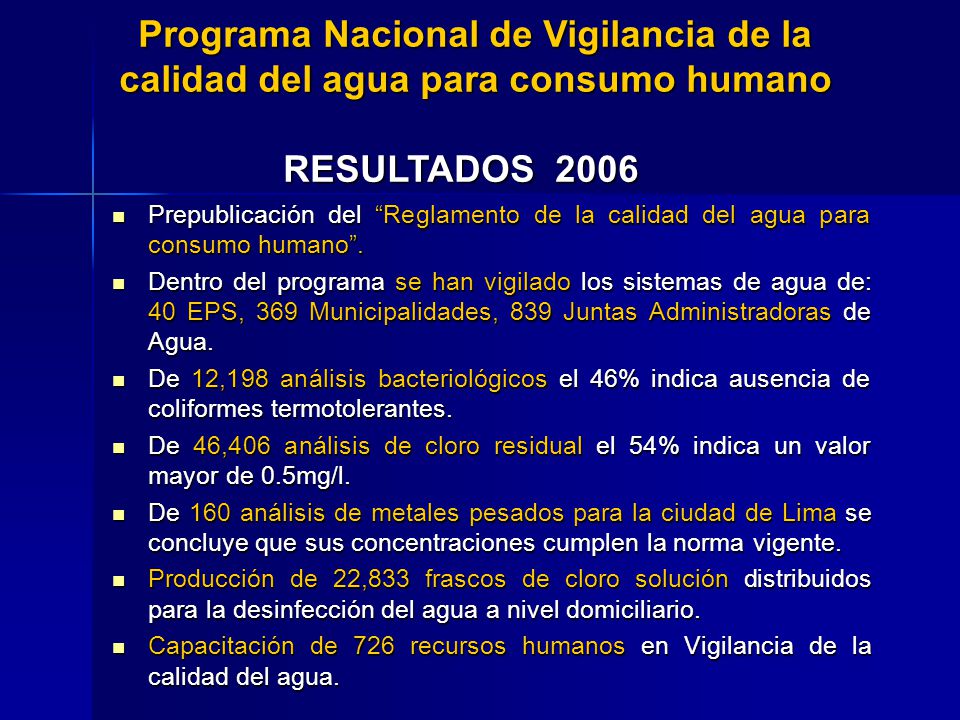 Programa Nacional de Vigilancia de la calidad del agua para consumo humano