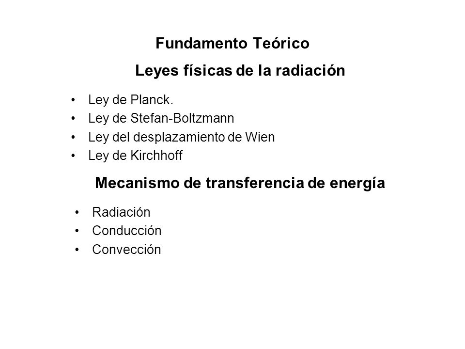 Leyes físicas de la radiación Mecanismo de transferencia de energía