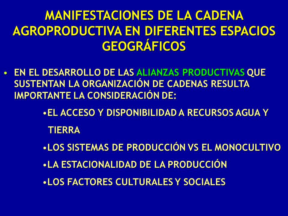 MANIFESTACIONES DE LA CADENA AGROPRODUCTIVA EN DIFERENTES ESPACIOS GEOGRÁFICOS
