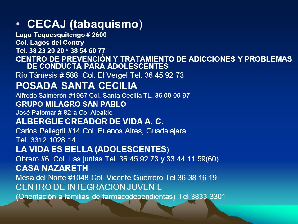 CECAJ (tabaquismo) POSADA SANTA CECILIA ALBERGUE CREADOR DE VIDA A. C.