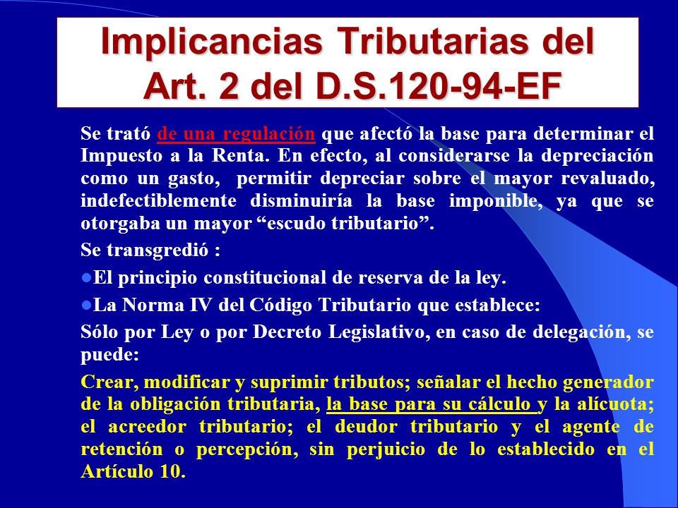 Implicancias Tributarias del Art. 2 del D.S EF