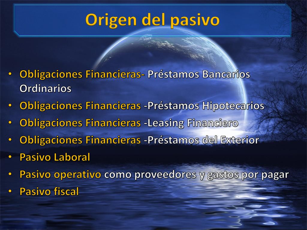 Origen del pasivo Obligaciones Financieras- Préstamos Bancarios Ordinarios. Obligaciones Financieras -Préstamos Hipotecarios.