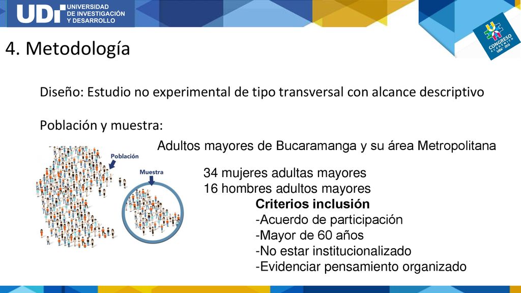 4. Metodología Diseño: Estudio no experimental de tipo transversal con alcance descriptivo. Población y muestra: