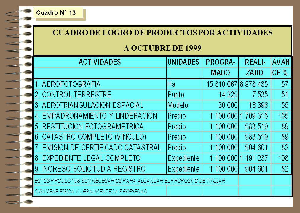 CUADRO DE LOGRO DE PRODUCTOS POR ACTIVIDADES