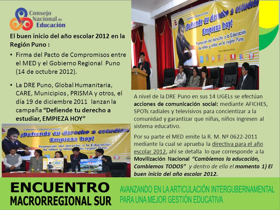 El buen inicio del año escolar 2012 en la Región Puno :