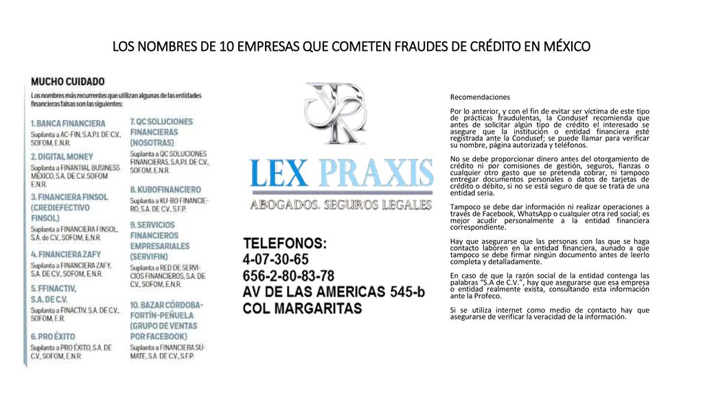 LOS NOMBRES DE 10 EMPRESAS QUE COMETEN FRAUDES DE CRÉDITO EN MÉXICO